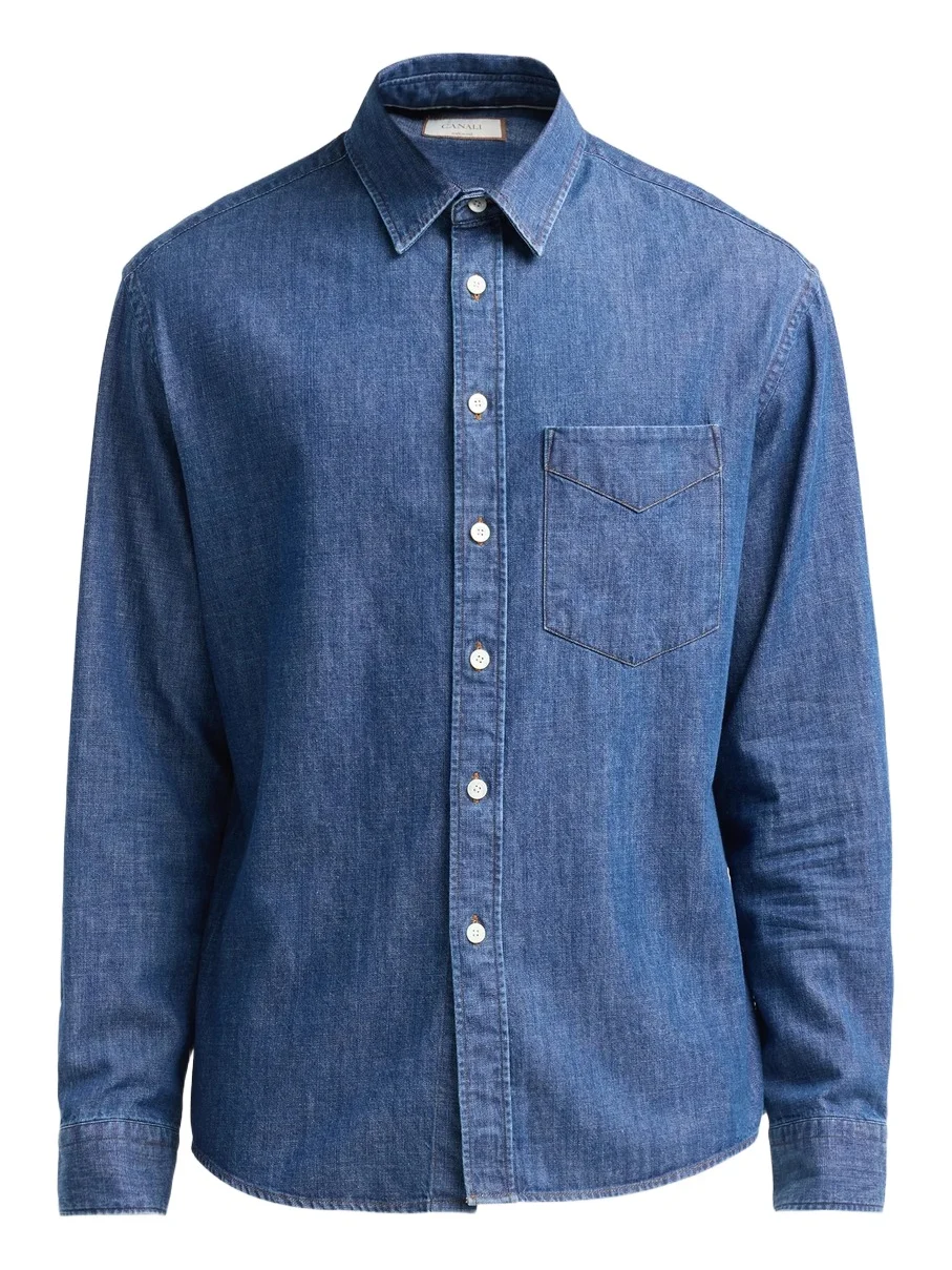 Canali Men's Stonewashed Denim Relaxed Shirt