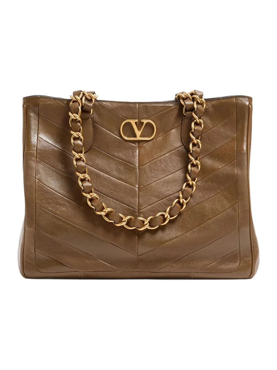 Valentino Women's Laseine Shopping Bag in Nappa Leather with a Chevron Pattern