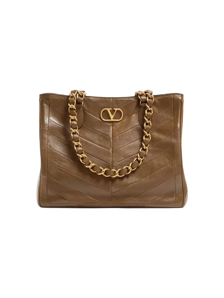 Women's Laseine Shopping Bag in Nappa Leather with a Chevron Pattern