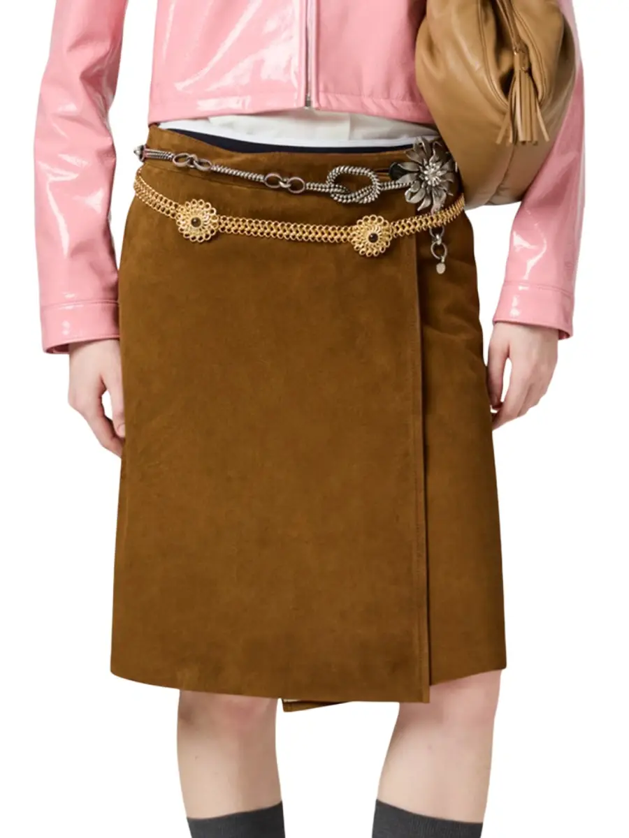 Miu Miu Women's Suede Wraparound Skirt | Thumbnail 2 Miu Miu Women's Suede Wraparound Skirt | Thumbnail 2