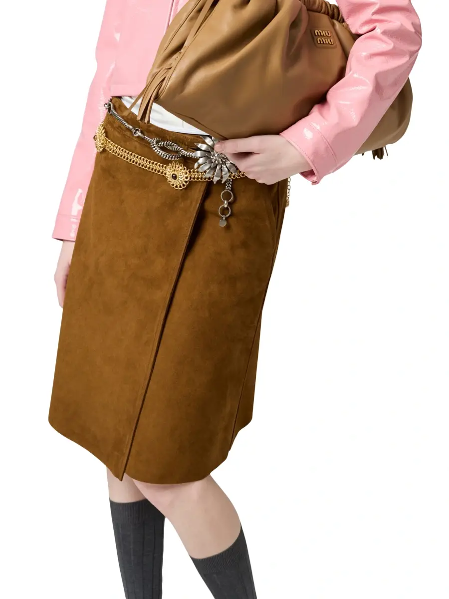Miu Miu Women's Suede Wraparound Skirt | Thumbnail 3 Miu Miu Women's Suede Wraparound Skirt | Thumbnail 3