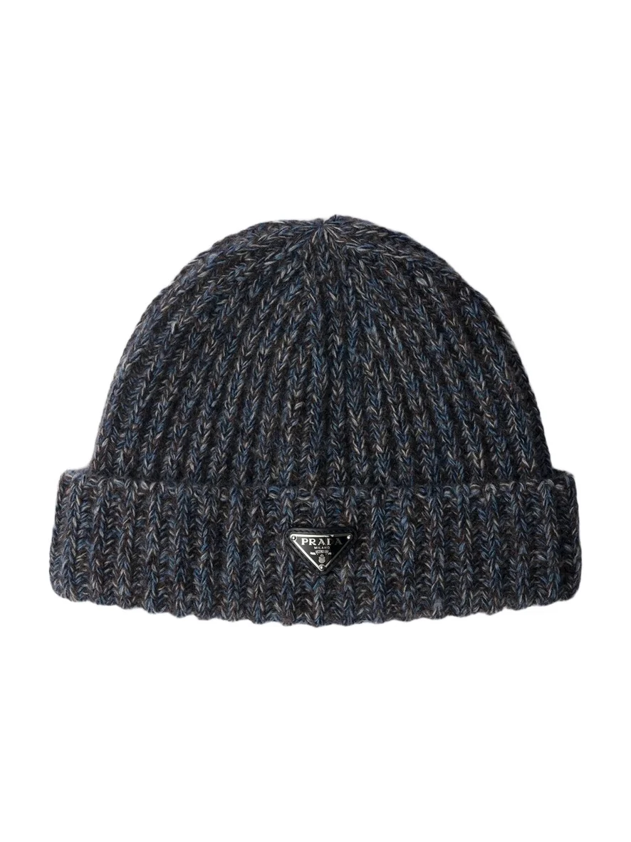 Prada Men's Mouliné Cashmere and Wool Beanie - Blue