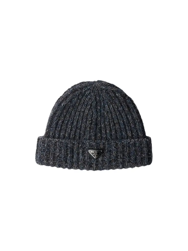 Prada Men's Mouliné Cashmere and Wool Beanie - Blue