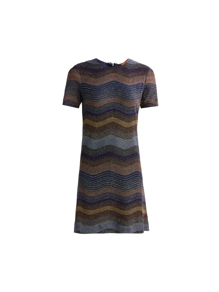 Women's Wave Motif Short-Sleeve Mini Dress