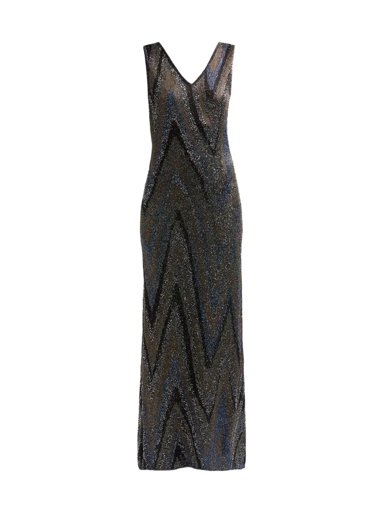 Women's Zigzag Metallic Knit Maxi Dress