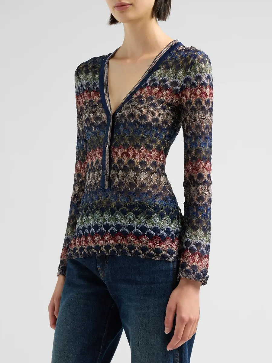 Missoni Women's Chevron Knit V-Neck Henley | Thumbnail 4 Missoni Women's Chevron Knit V-Neck Henley | Thumbnail 4