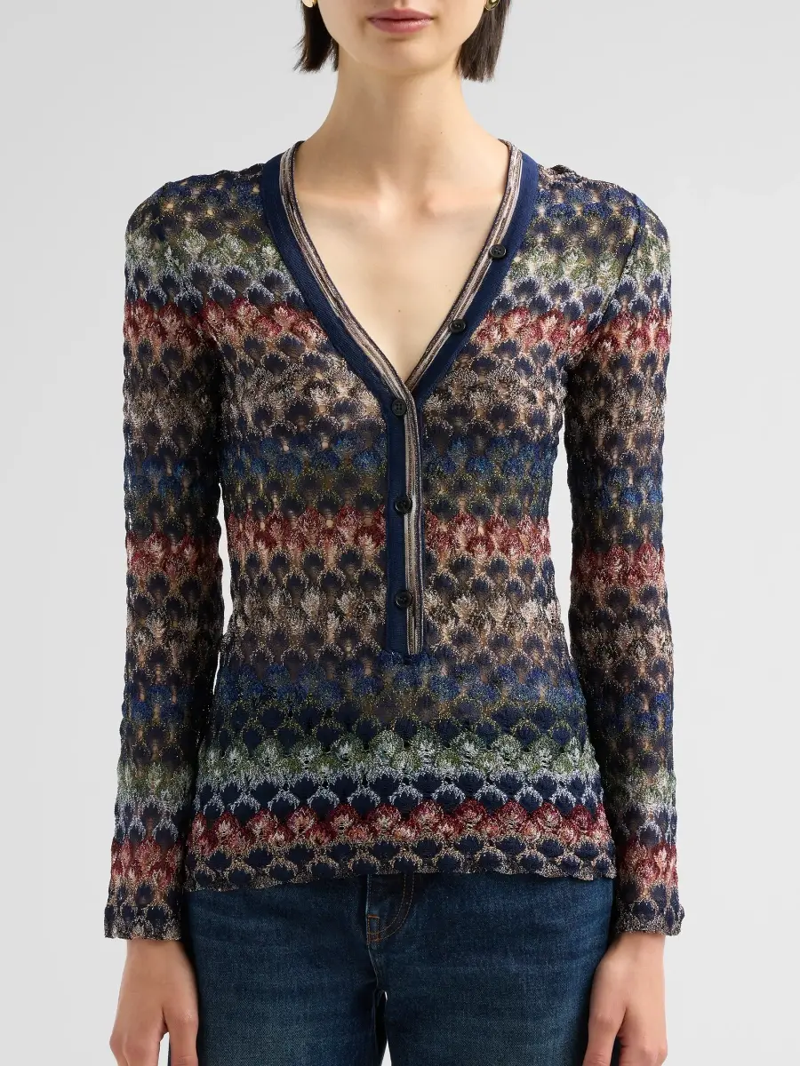 Missoni Women's Chevron Knit V-Neck Henley | Thumbnail 5 Missoni Women's Chevron Knit V-Neck Henley | Thumbnail 5
