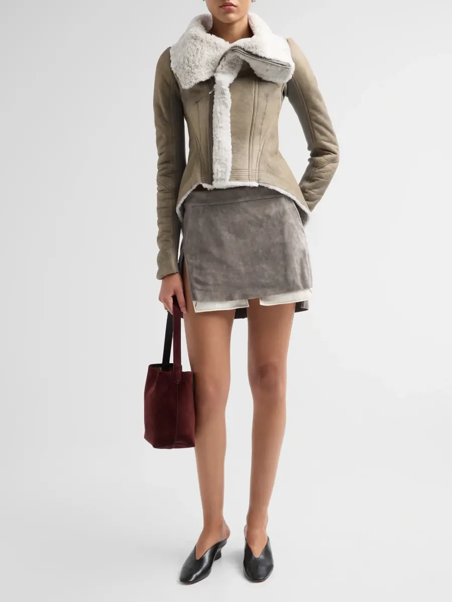 Rick Owens Women's Fog Cut-Off Leather Mini Skirt | Thumbnail 2