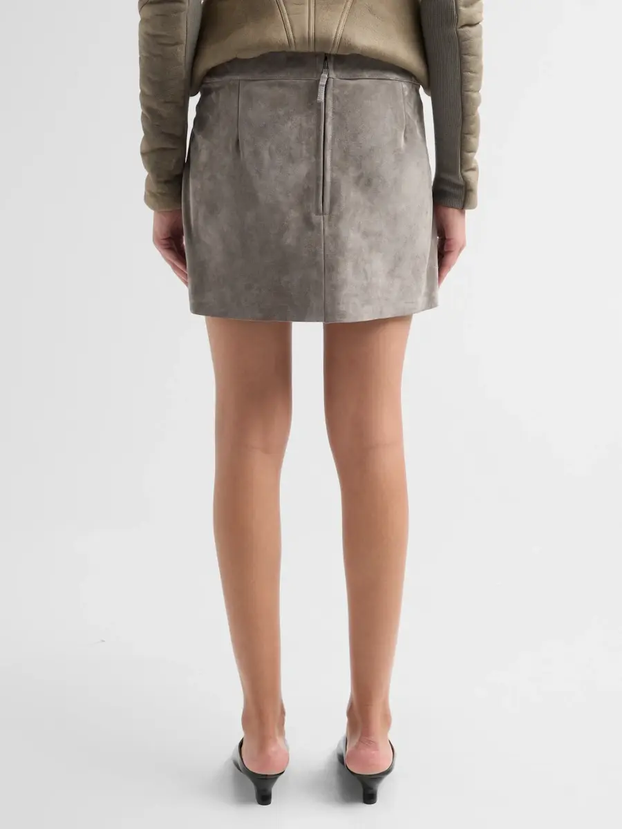 Rick Owens Women's Fog Cut-Off Leather Mini Skirt | Thumbnail 3