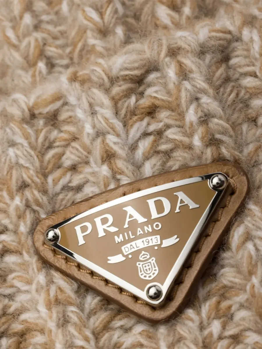 Prada Men's Mouliné Cashmere and Wool Beanie - Beige | Thumbnail 3