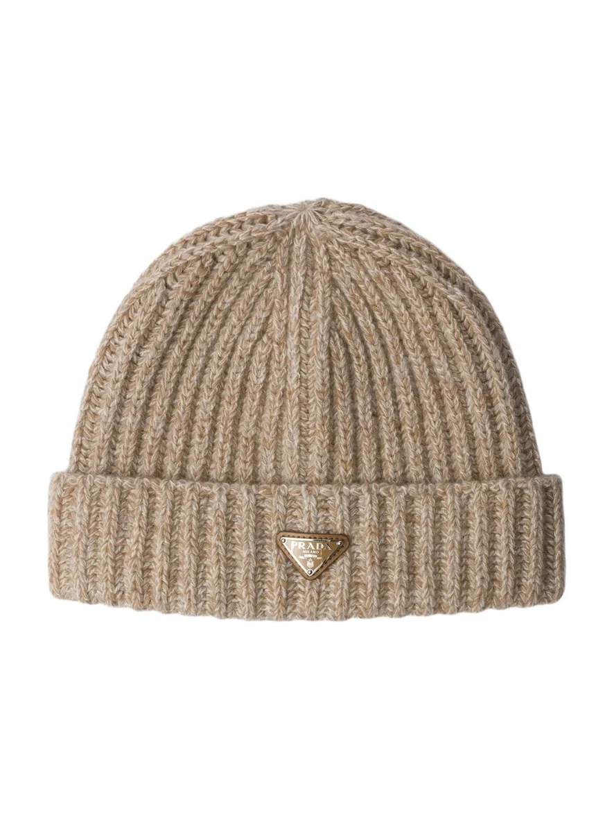 Prada Men's Mouliné Cashmere and Wool Beanie - Beige