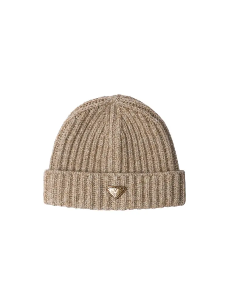 Prada Men's Mouliné Cashmere and Wool Beanie - Beige