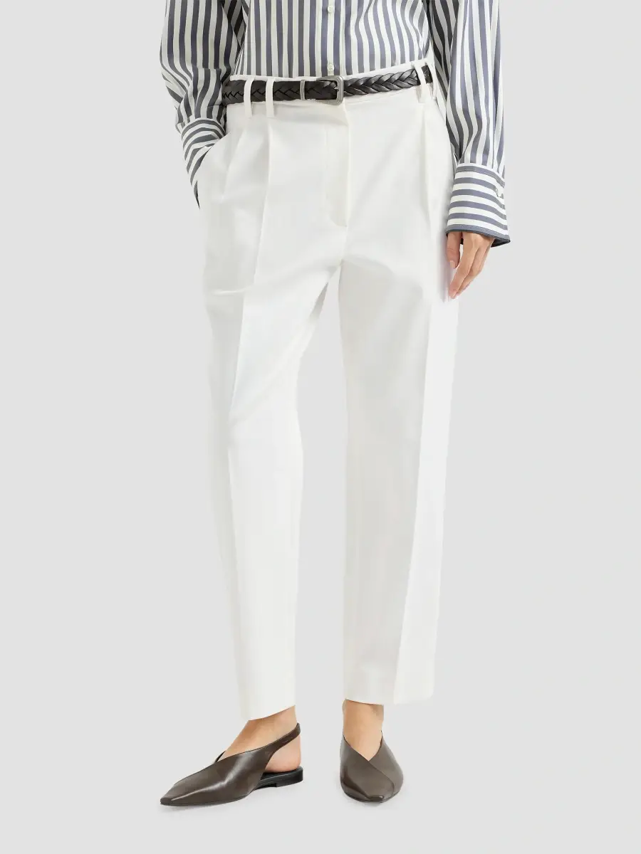Brunello Cucinelli Women's Stretch Cotton Cover Slouchy Trousers with Monili | Thumbnail 2 Brunello Cucinelli Women's Stretch Cotton Cover Slouchy Trousers with Monili | Thumbnail 2