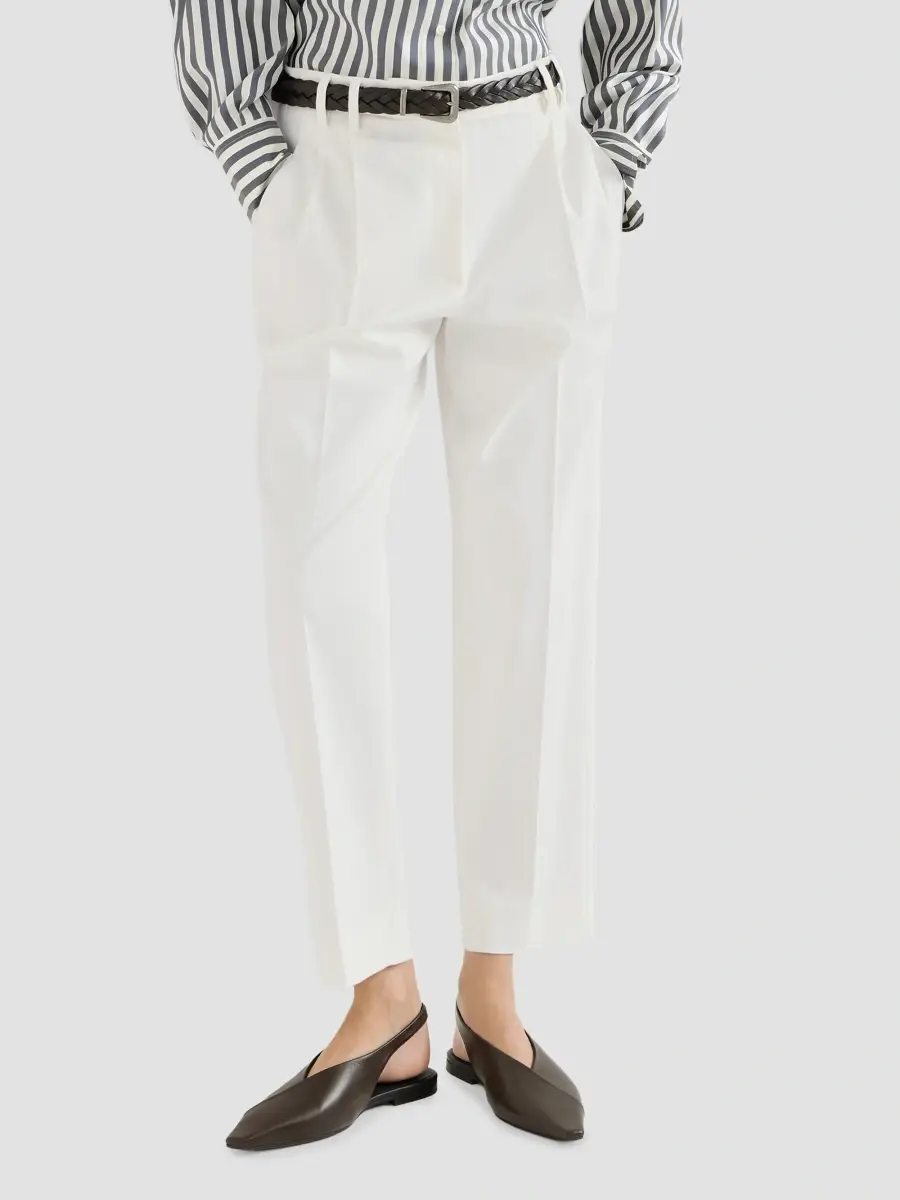 Brunello Cucinelli Women's Stretch Cotton Cover Slouchy Trousers with Monili | Thumbnail 4 Brunello Cucinelli Women's Stretch Cotton Cover Slouchy Trousers with Monili | Thumbnail 4