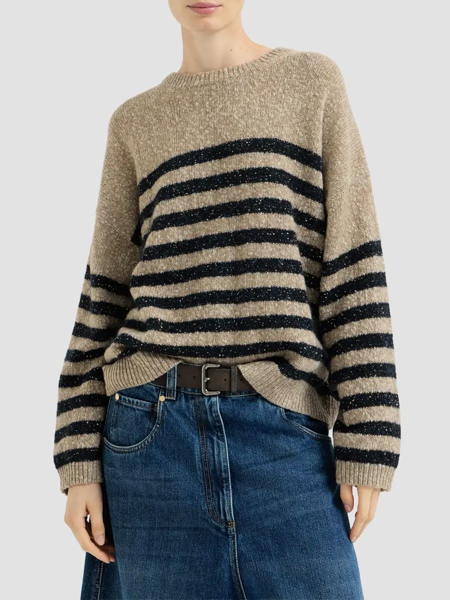 Brunello Cucinelli Women's Mouliné Soft Virgin Wool and Cashmere Sweater | Thumbnail 2 Brunello Cucinelli Women's Mouliné Soft Virgin Wool and Cashmere Sweater | Thumbnail 2