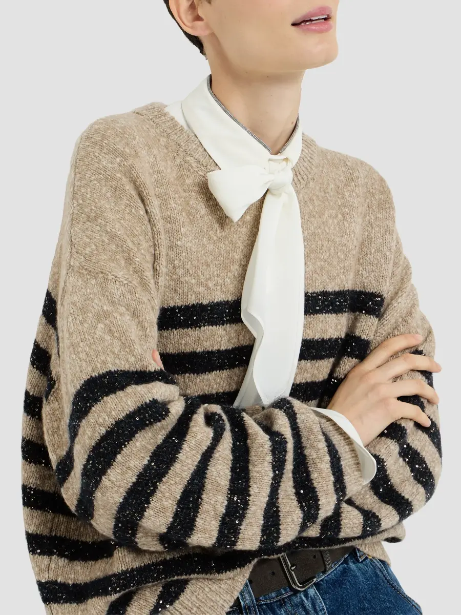 Brunello Cucinelli Women's Mouliné Soft Virgin Wool and Cashmere Sweater | Thumbnail 4 Brunello Cucinelli Women's Mouliné Soft Virgin Wool and Cashmere Sweater | Thumbnail 4