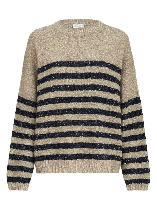 Brunello Cucinelli Women's Mouliné Soft Virgin Wool and Cashmere Sweater - Beige