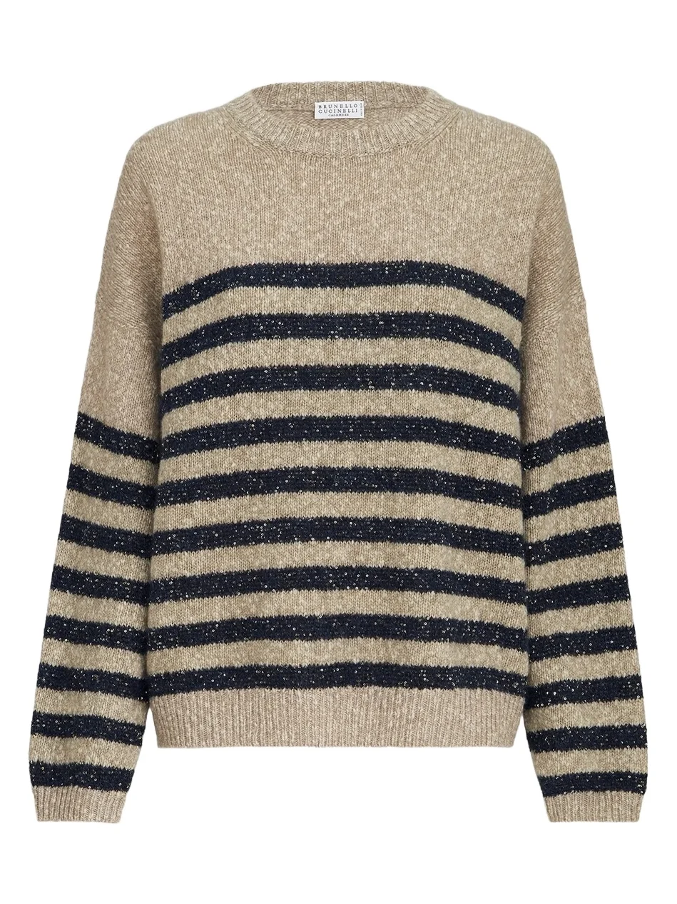 Women's Mouliné Soft Virgin Wool and Cashmere Sweater - Beige Women's Mouliné Soft Virgin Wool and Cashmere Sweater - Beige