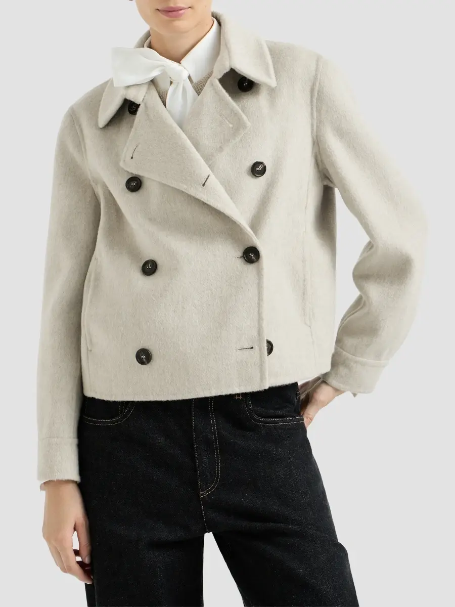 Brunello Cucinelli Women's Hand-Crafted Cropped Pea Coat | Thumbnail 3