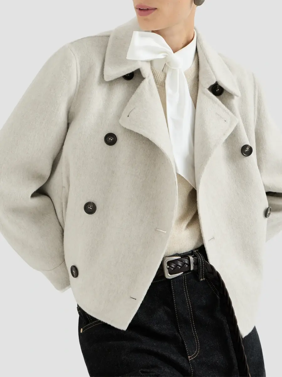Brunello Cucinelli Women's Hand-Crafted Cropped Pea Coat | Thumbnail 6
