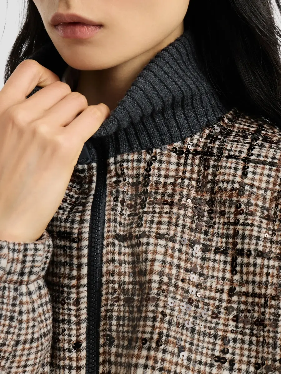 Brunello Cucinelli Women's Checked Alpaca and Wool Bomber Jacket | Thumbnail 5