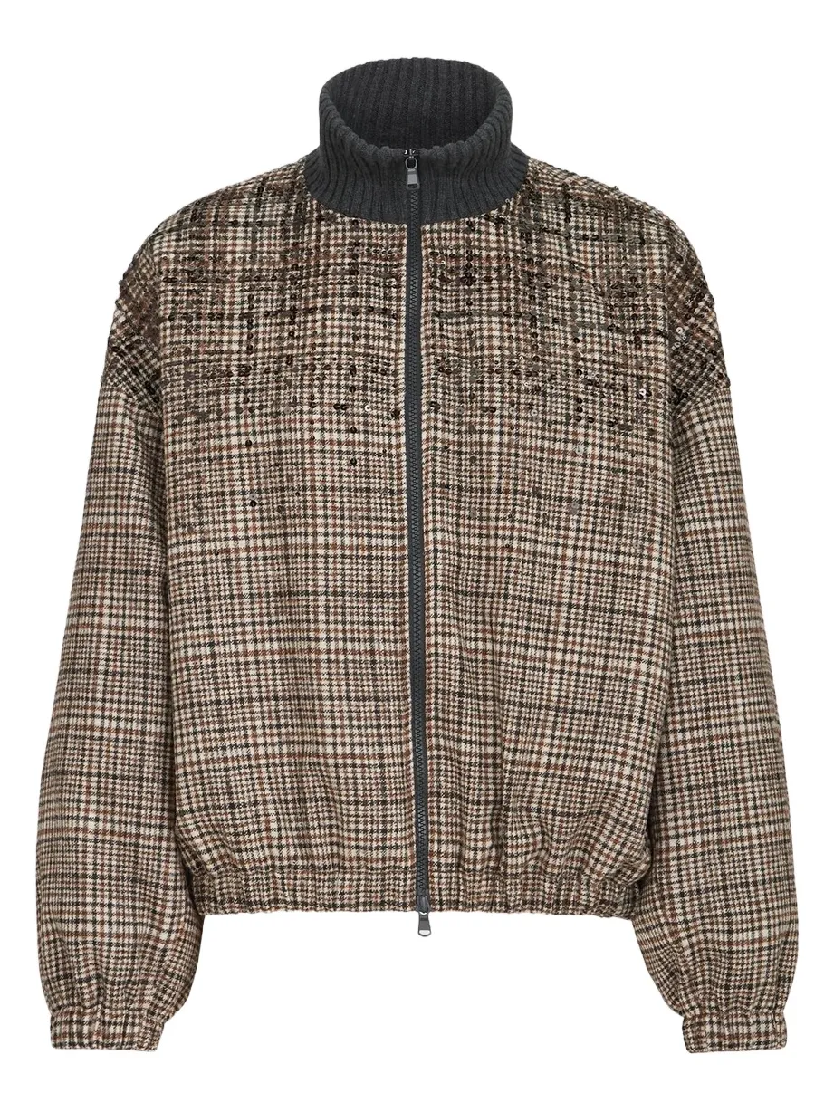 Women's Checked Alpaca and Wool Bomber Jacket Women's Checked Alpaca and Wool Bomber Jacket