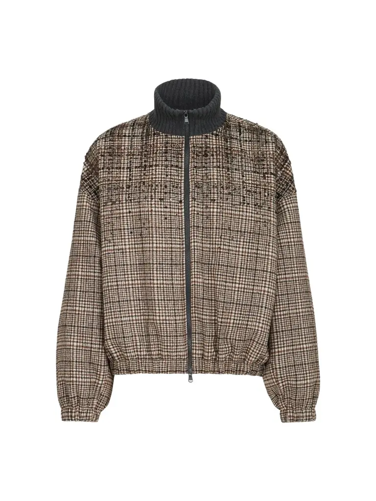 Women's Checked Alpaca and Wool Bomber Jacket Women's Checked Alpaca and Wool Bomber Jacket