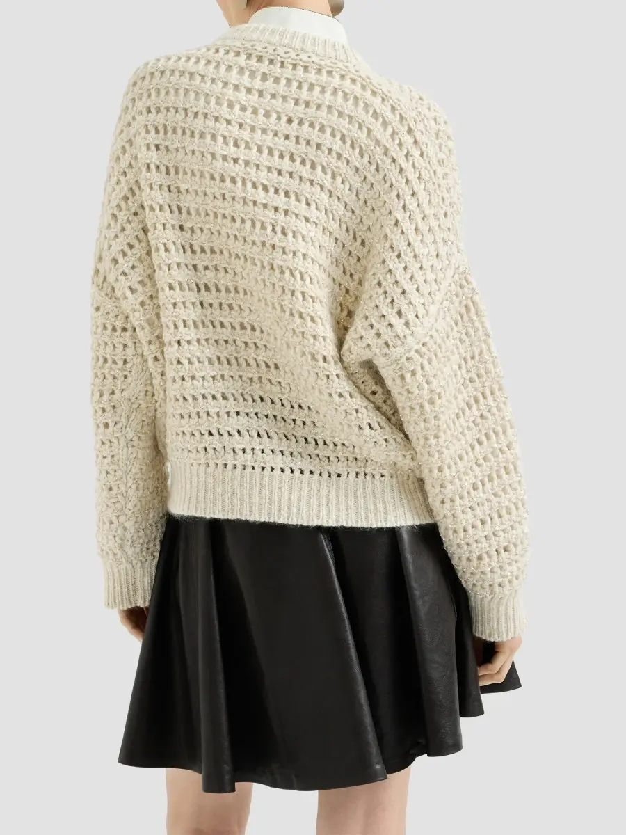 Brunello Cucinelli Women's Dazzling Soft Virgin Wool and Cashmere Net Sweater | Thumbnail 3 Brunello Cucinelli Women's Dazzling Soft Virgin Wool and Cashmere Net Sweater | Thumbnail 3