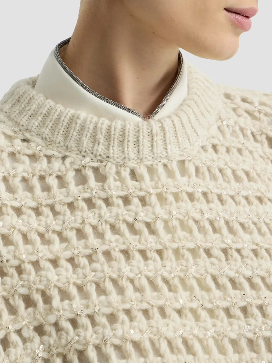 Brunello Cucinelli Women's Dazzling Soft Virgin Wool and Cashmere Net Sweater | Thumbnail 5 Brunello Cucinelli Women's Dazzling Soft Virgin Wool and Cashmere Net Sweater | Thumbnail 5
