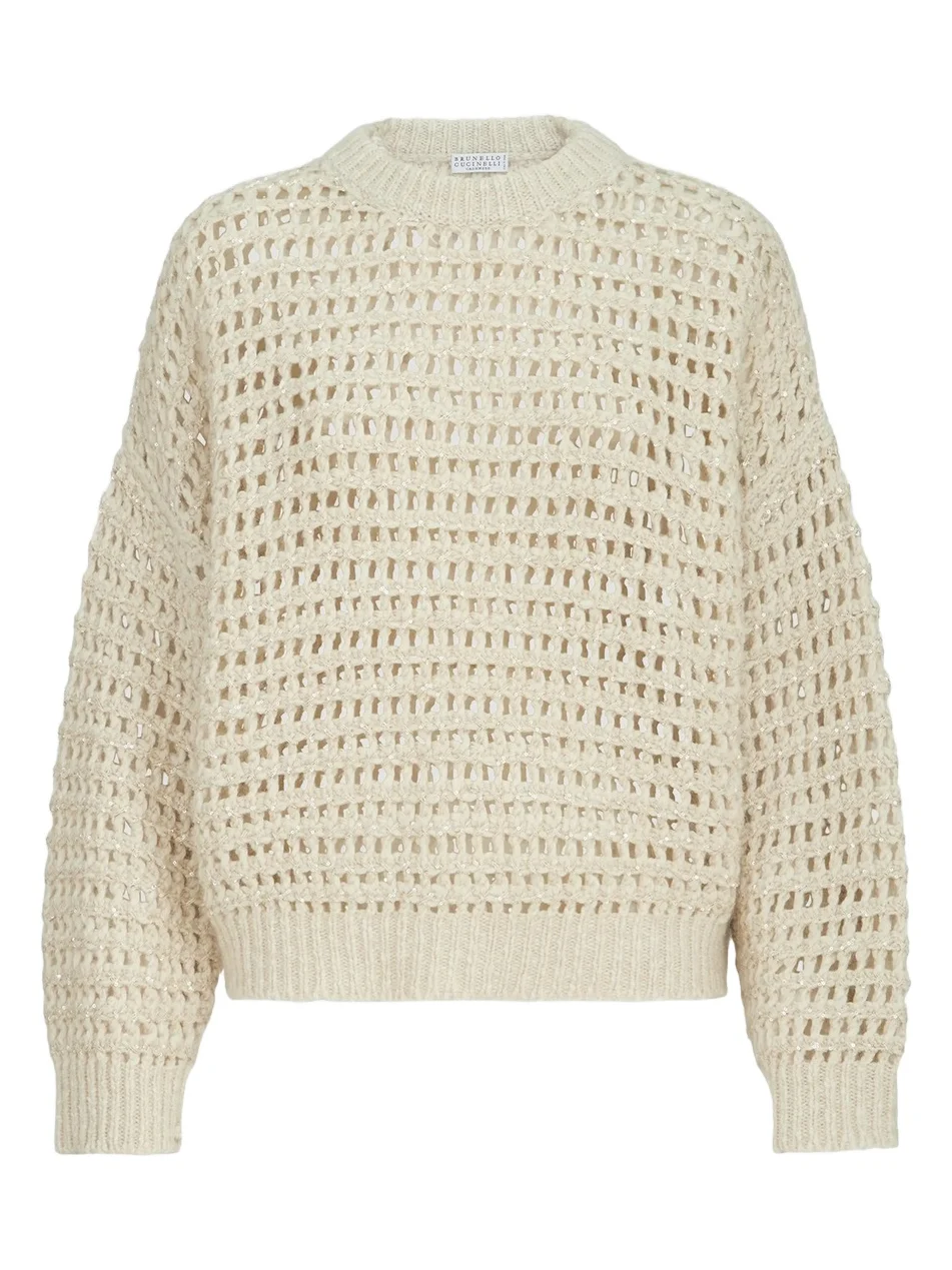Brunello Cucinelli Women's Dazzling Soft Virgin Wool and Cashmere Net Sweater