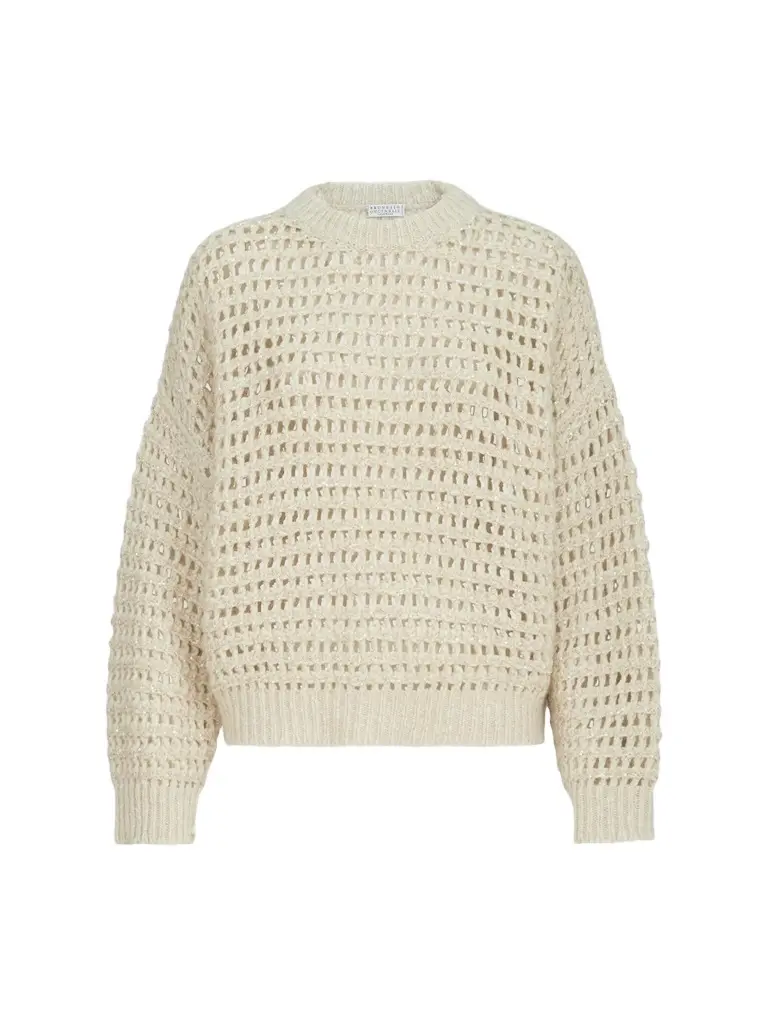 Brunello Cucinelli Women's Dazzling Soft Virgin Wool and Cashmere Net Sweater