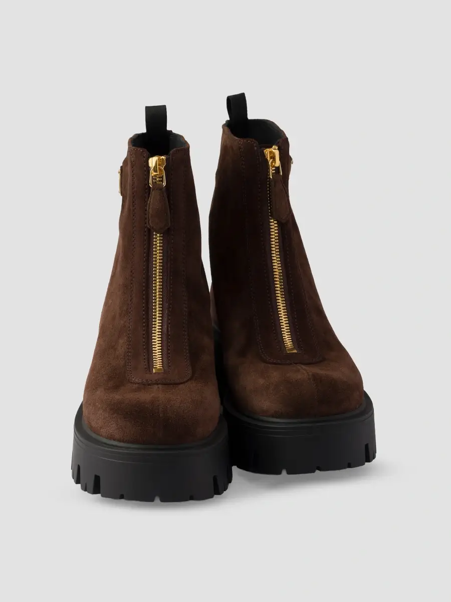 Prada Women's Suede Booties with Zip - Brown | Thumbnail 2 Prada Women's Suede Booties with Zip - Brown | Thumbnail 2