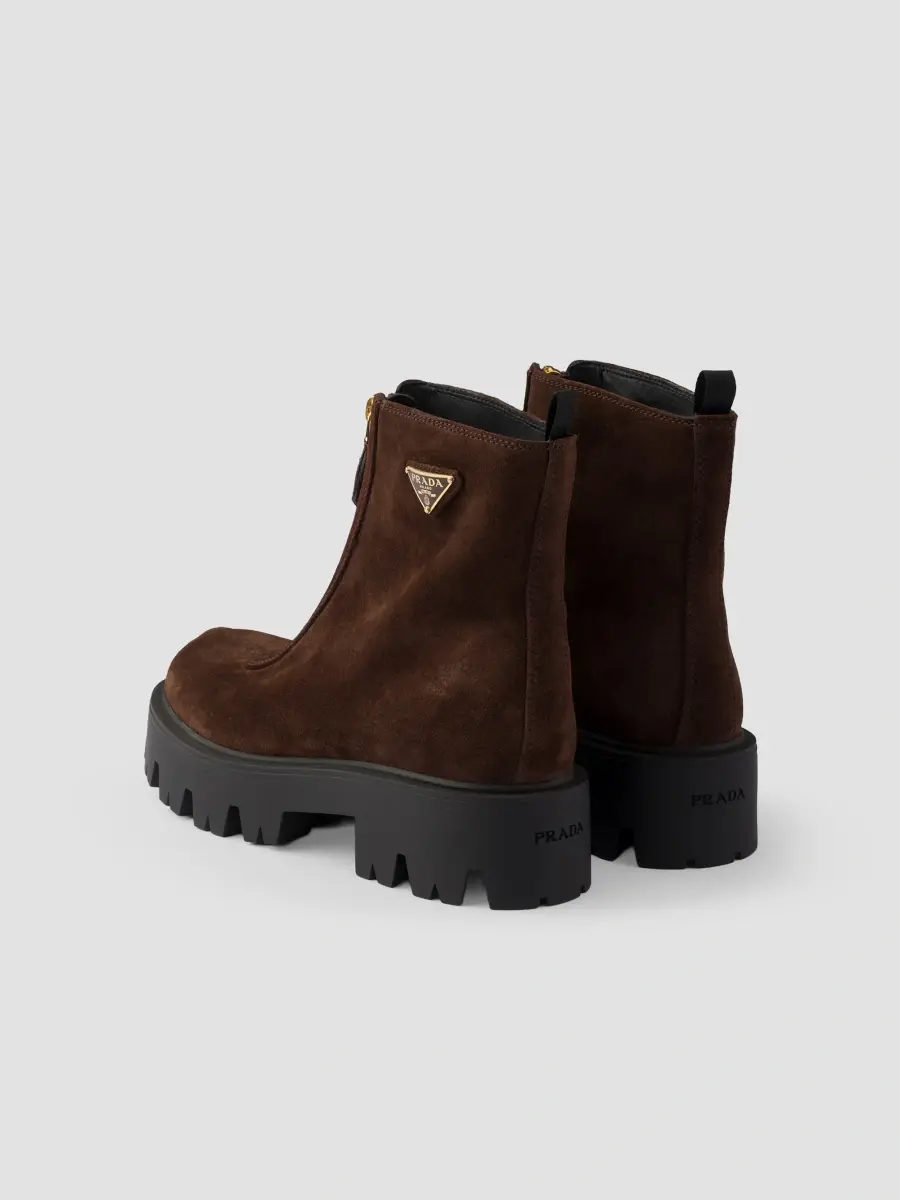 Prada Women's Suede Booties with Zip - Brown | Thumbnail 3 Prada Women's Suede Booties with Zip - Brown | Thumbnail 3