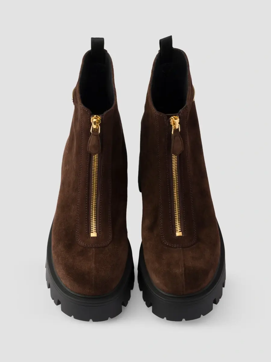 Prada Women's Suede Booties with Zip - Brown | Thumbnail 4 Prada Women's Suede Booties with Zip - Brown | Thumbnail 4