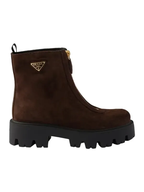 Women's Suede Booties with Zip - Brown