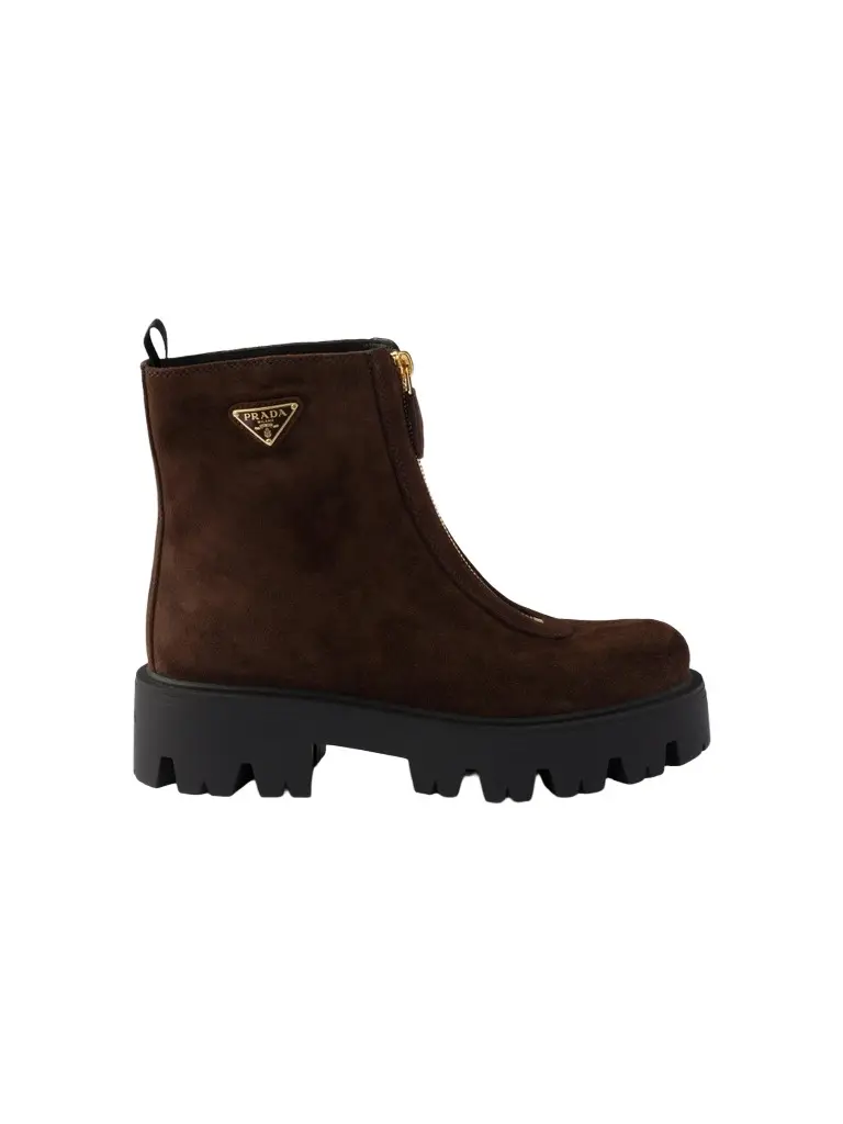Women's Suede Booties with Zip - Brown Women's Suede Booties with Zip - Brown
