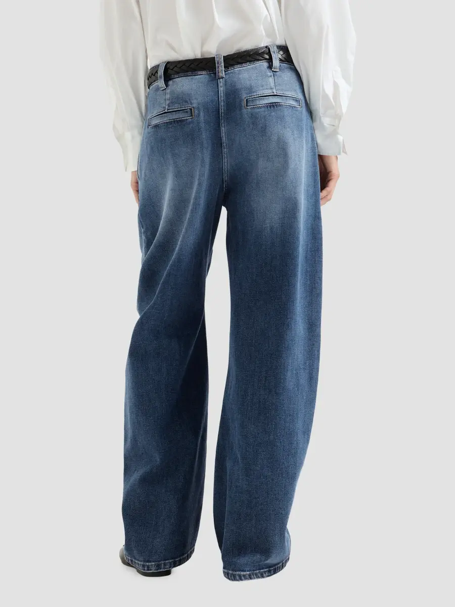 Brunello Cucinelli Women's Comfort Cotton Denim Loose Curved Trousers with Monili | Thumbnail 3 Brunello Cucinelli Women's Comfort Cotton Denim Loose Curved Trousers with Monili | Thumbnail 3