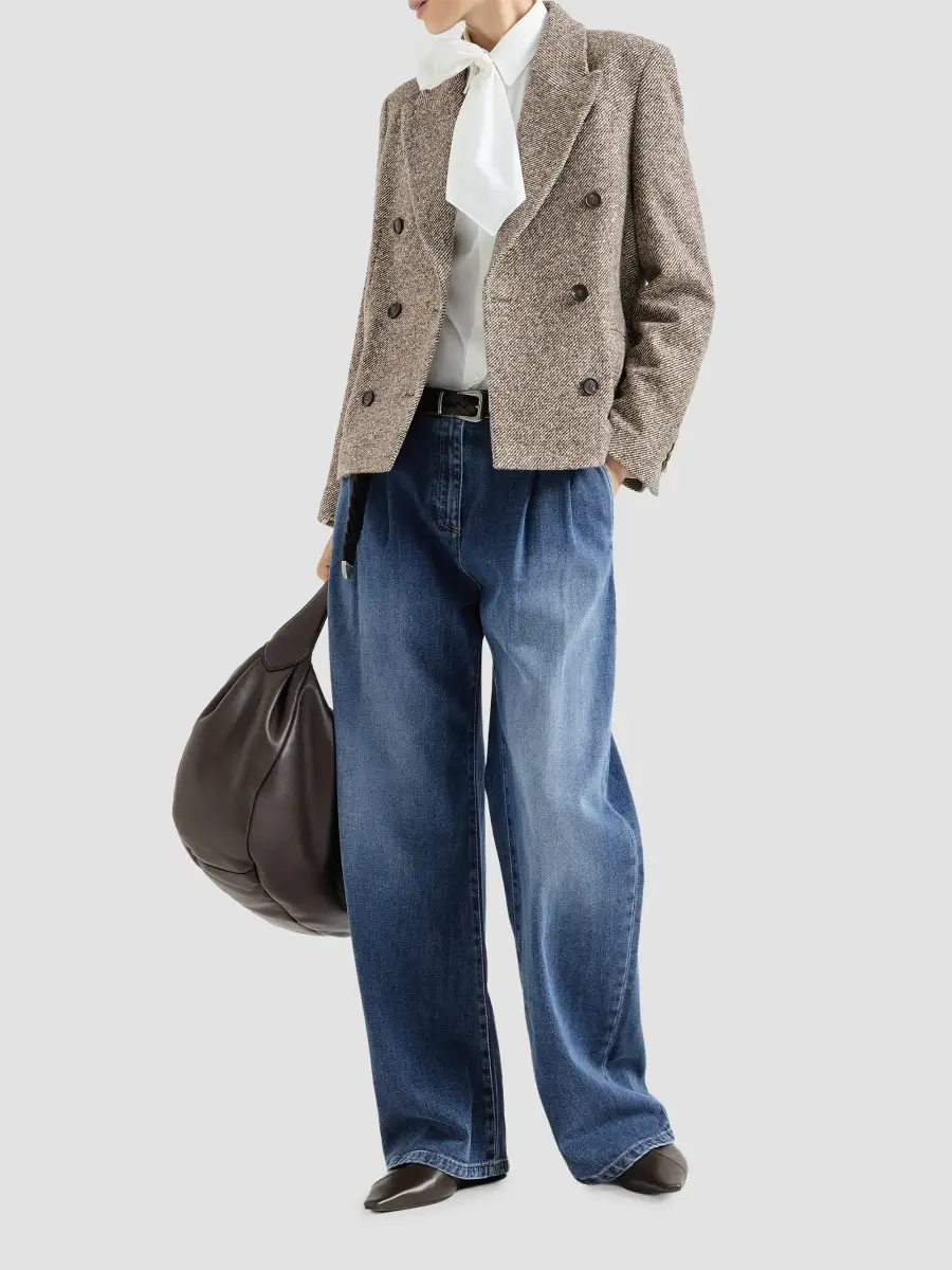 Brunello Cucinelli Women's Comfort Cotton Denim Loose Curved Trousers with Monili | Thumbnail 6 Brunello Cucinelli Women's Comfort Cotton Denim Loose Curved Trousers with Monili | Thumbnail 6