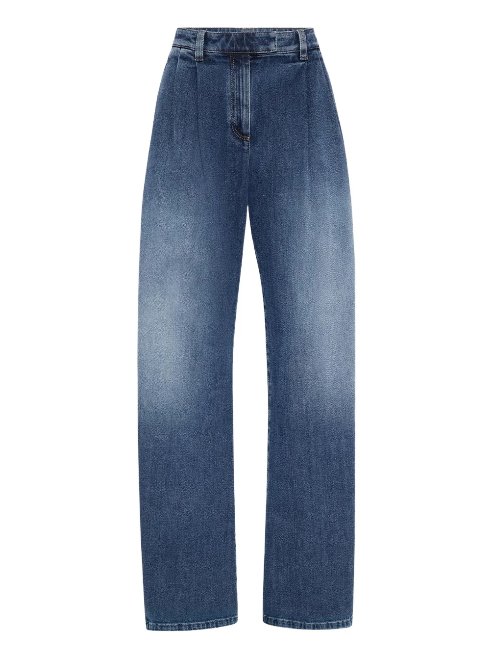 Brunello Cucinelli Women's Comfort Cotton Denim Loose Curved Jeans with Monili - Medium Denim