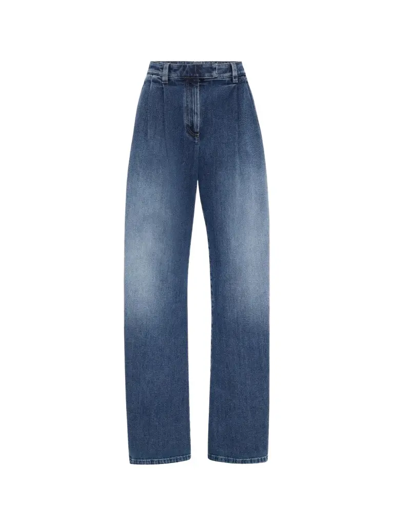 Women's Comfort Cotton Denim Loose Curved Trousers with Monili Women's Comfort Cotton Denim Loose Curved Trousers with Monili