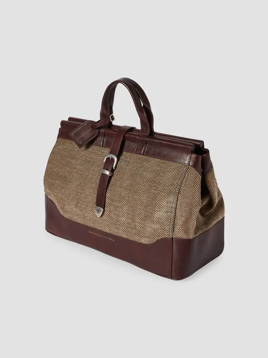 Brunello Cucinelli Men's Burnished Calfskin and Chevron-Effect Techno Fabric Doctor Bag | Thumbnail 3 Brunello Cucinelli Men's Burnished Calfskin and Chevron-Effect Techno Fabric Doctor Bag | Thumbnail 3
