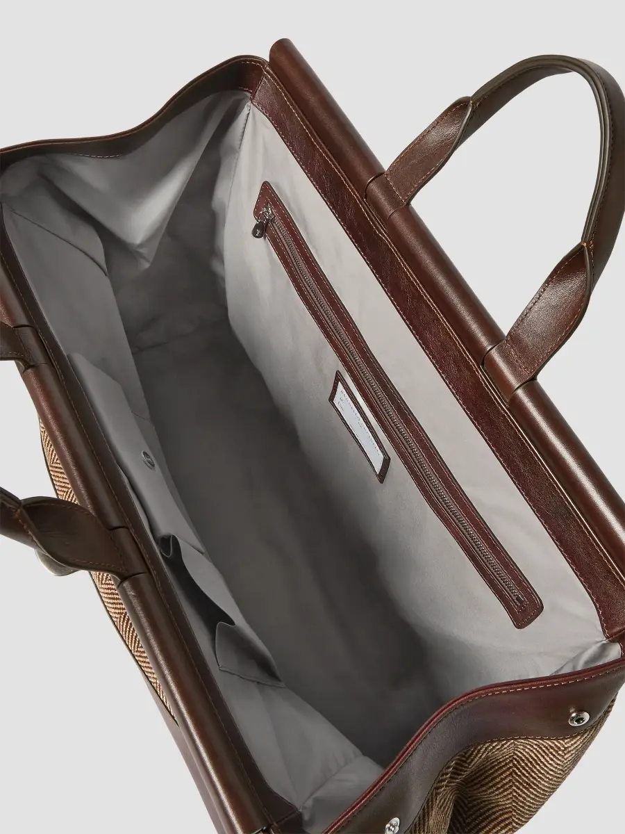 Brunello Cucinelli Men's Burnished Calfskin and Chevron-Effect Techno Fabric Doctor Bag | Thumbnail 4 Brunello Cucinelli Men's Burnished Calfskin and Chevron-Effect Techno Fabric Doctor Bag | Thumbnail 4