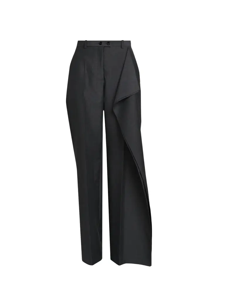 Women's Asymmetric Ruffle Wool-Mohair Trousers