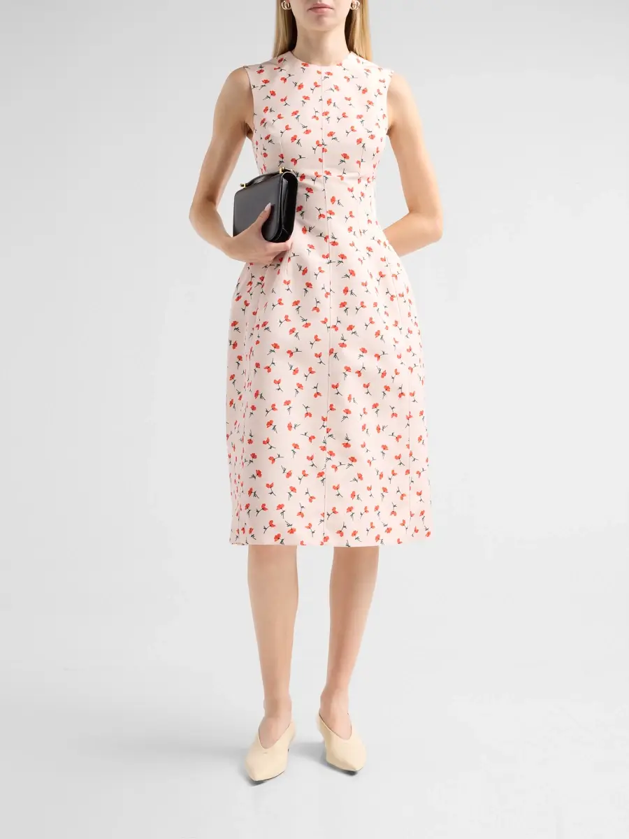 Jil Sander Women's Poppy Print Faille Midi Dress | Thumbnail 2 Jil Sander Women's Poppy Print Faille Midi Dress | Thumbnail 2