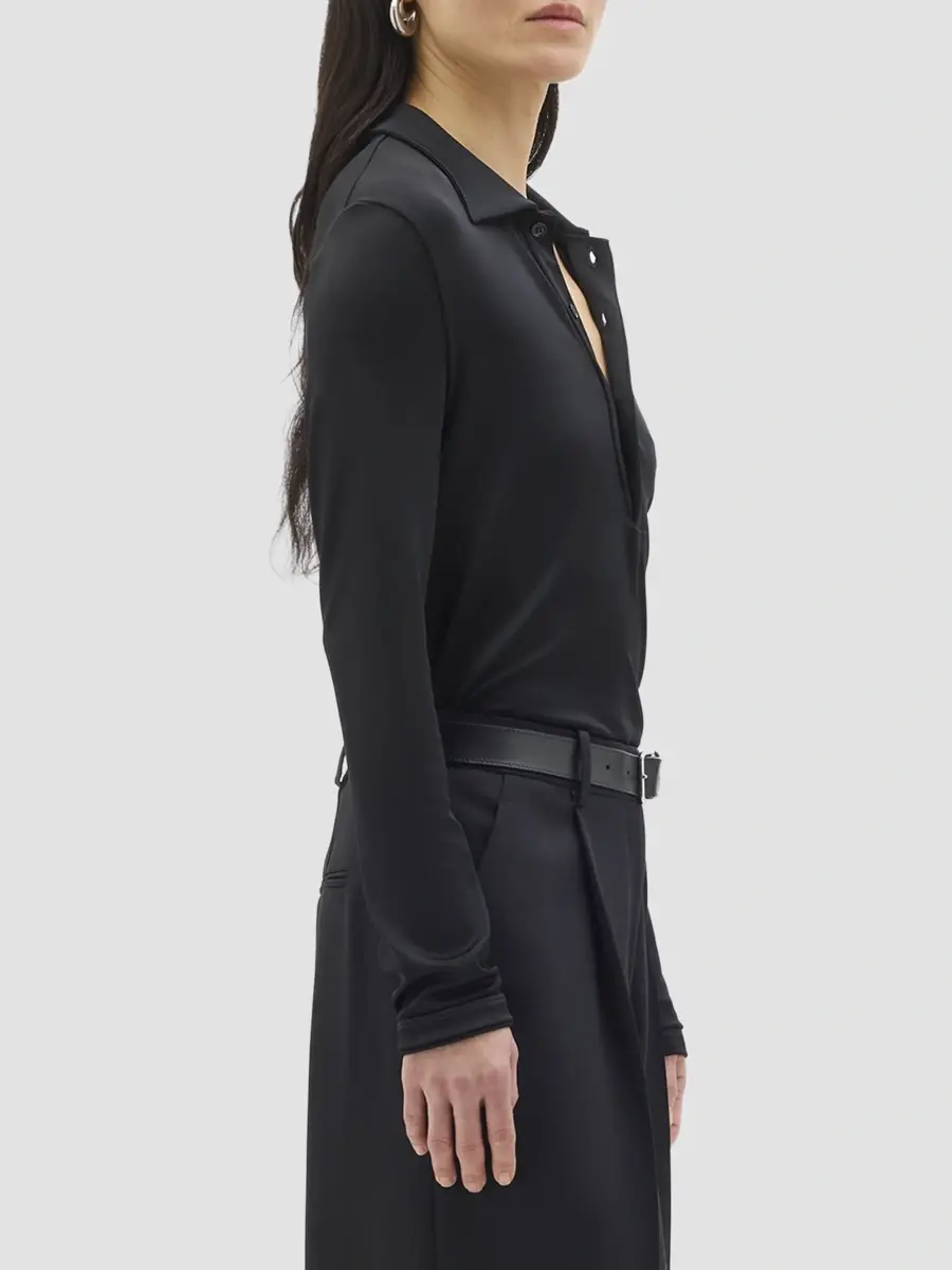 Another Tomorrow Women's Fluid Long Sleeve Polo Top | Thumbnail 3 Another Tomorrow Women's Fluid Long Sleeve Polo Top | Thumbnail 3