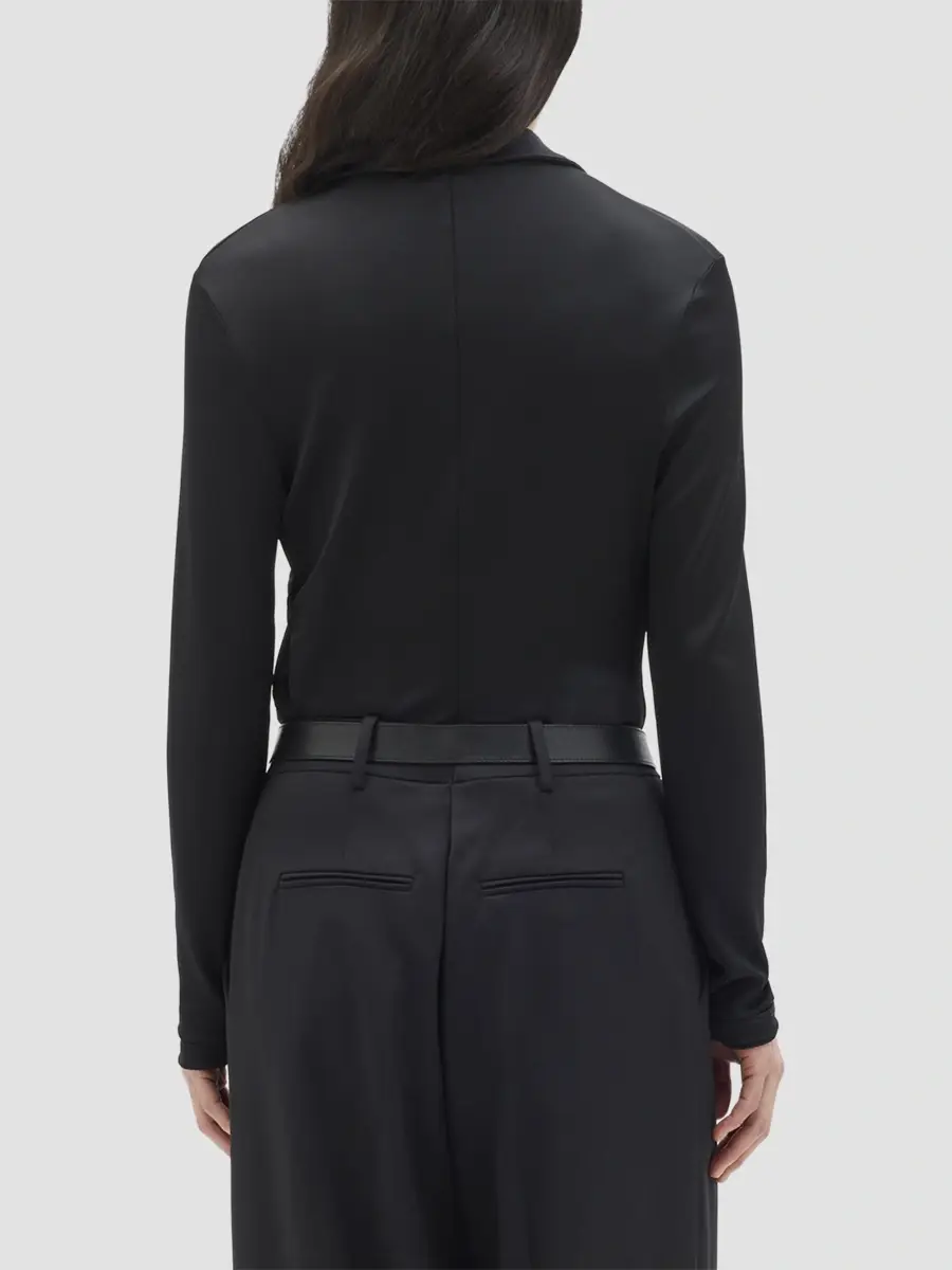 Another Tomorrow Women's Fluid Long Sleeve Polo Top | Thumbnail 4 Another Tomorrow Women's Fluid Long Sleeve Polo Top | Thumbnail 4