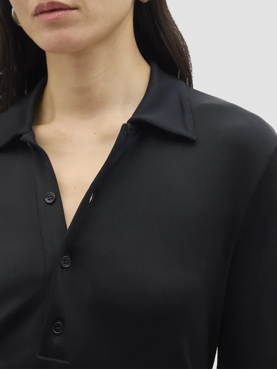 Another Tomorrow Women's Fluid Long Sleeve Polo Top | Thumbnail 5 Another Tomorrow Women's Fluid Long Sleeve Polo Top | Thumbnail 5