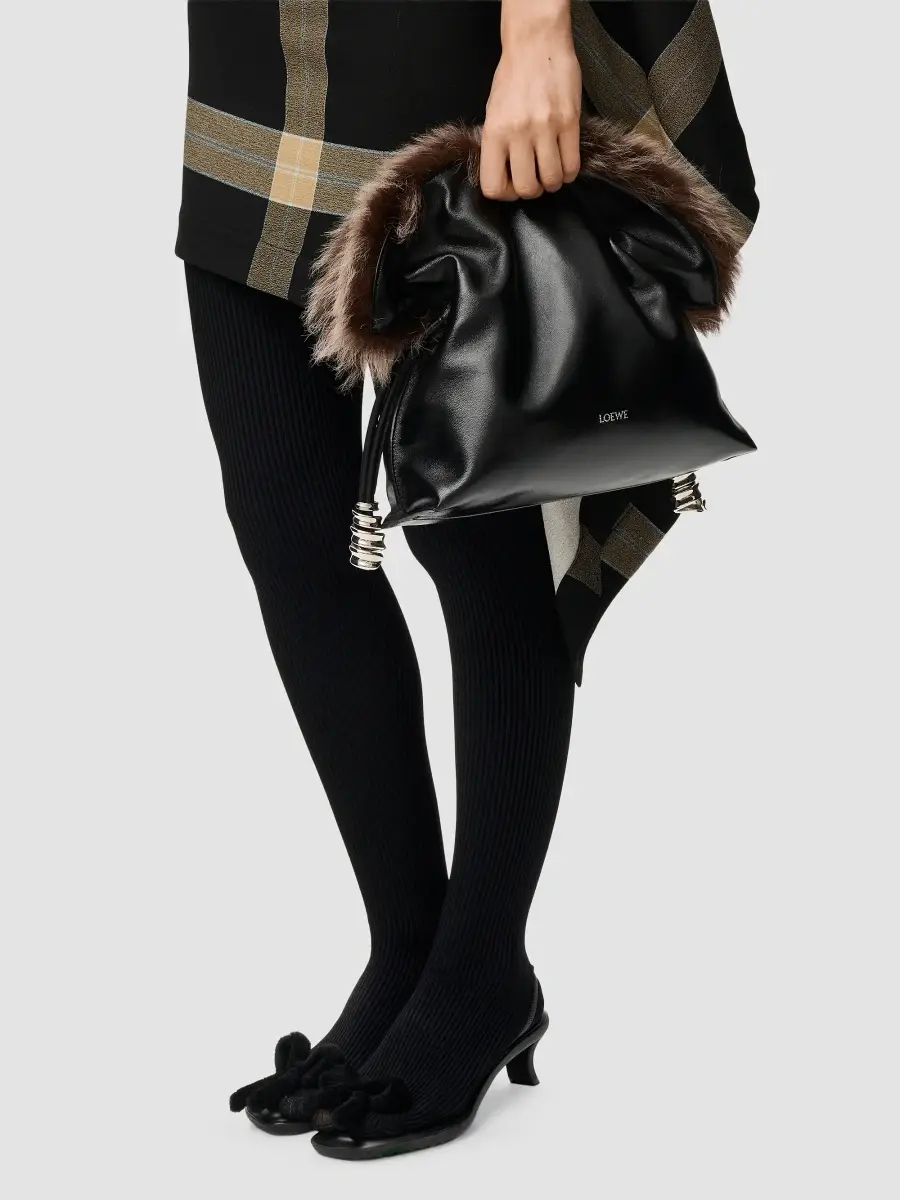 Loewe Women's Flamenco Shearling-Trim Leather Clutch | Thumbnail 2