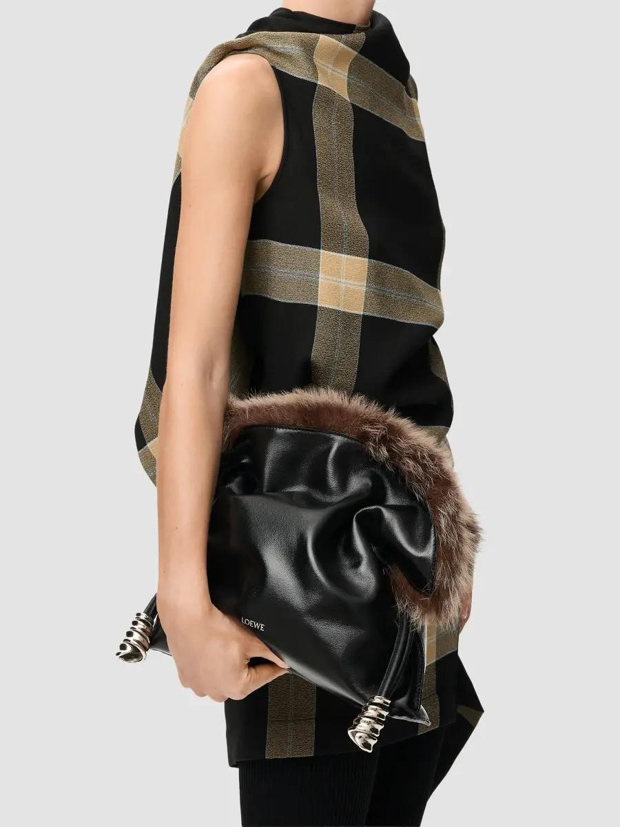 Loewe Women's Flamenco Shearling-Trim Leather Clutch | Thumbnail 3