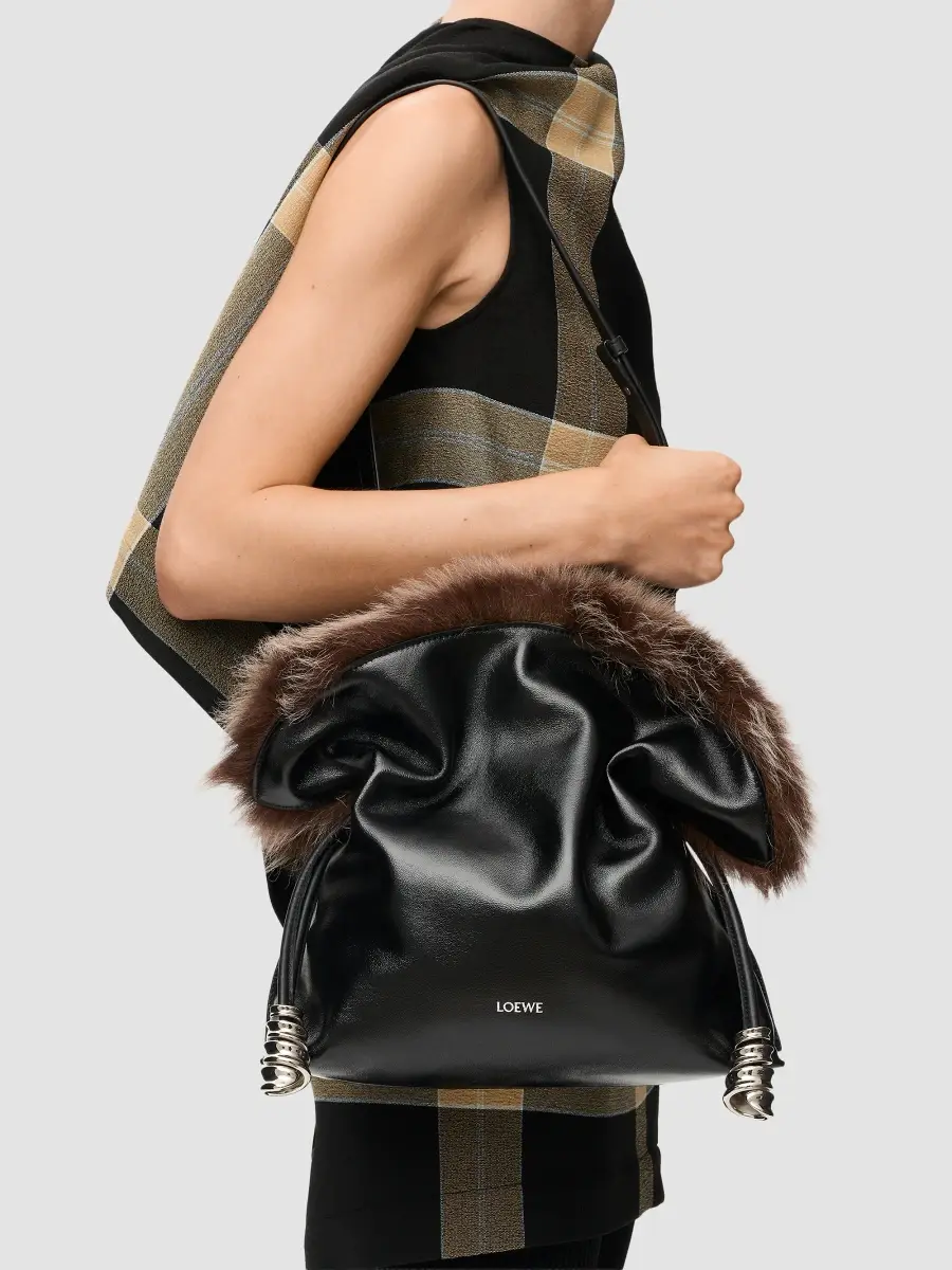 Loewe Women's Flamenco Shearling-Trim Leather Clutch | Thumbnail 4